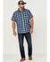Brothers & Sons Men's Performance Plaid Short Sleeve Button-Down Western Shirt , Blue, hi-res
