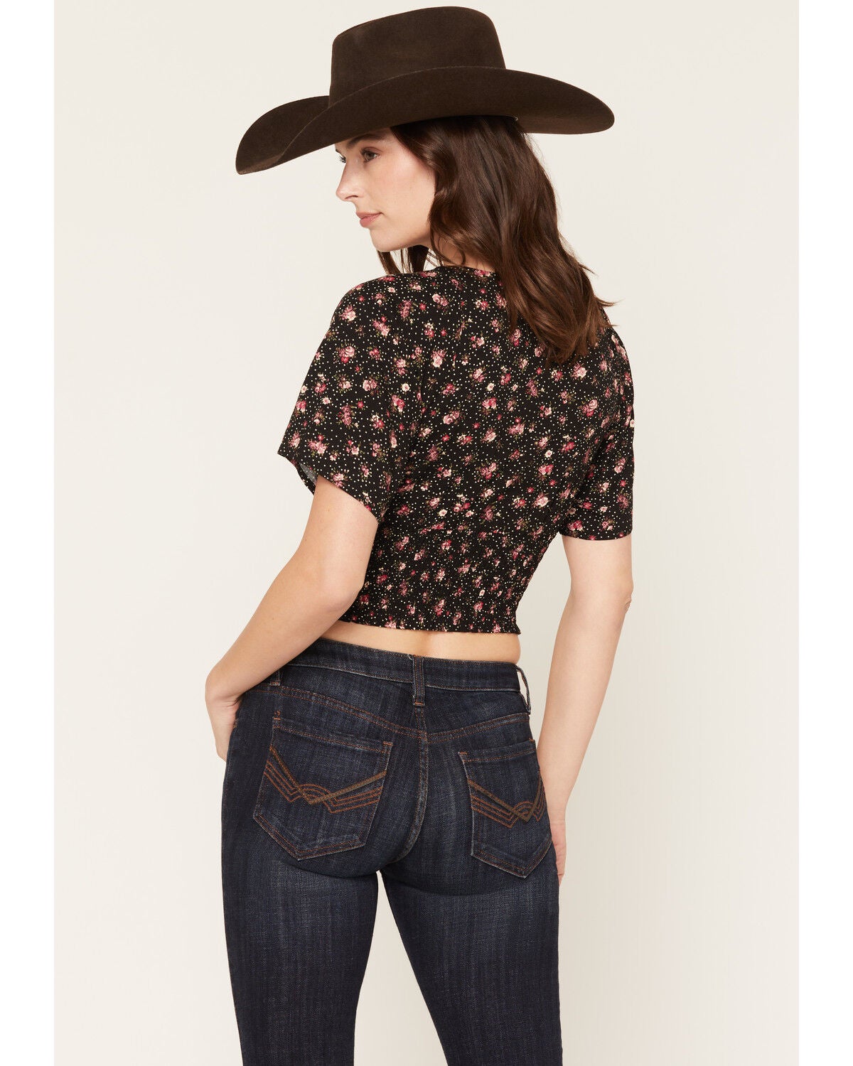 Image #4 - Idyllwind Women's Laredo Floral Print Cropped Blouse, Black, hi-res