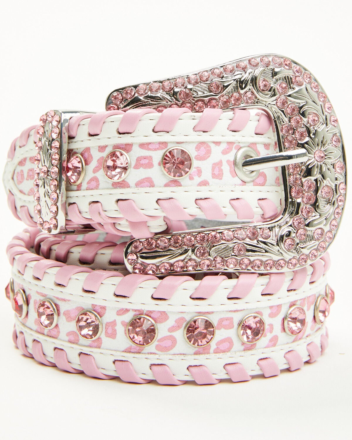 Shyanne Girls' Leopard Print Embellished Bling Belt, Pink, hi-res