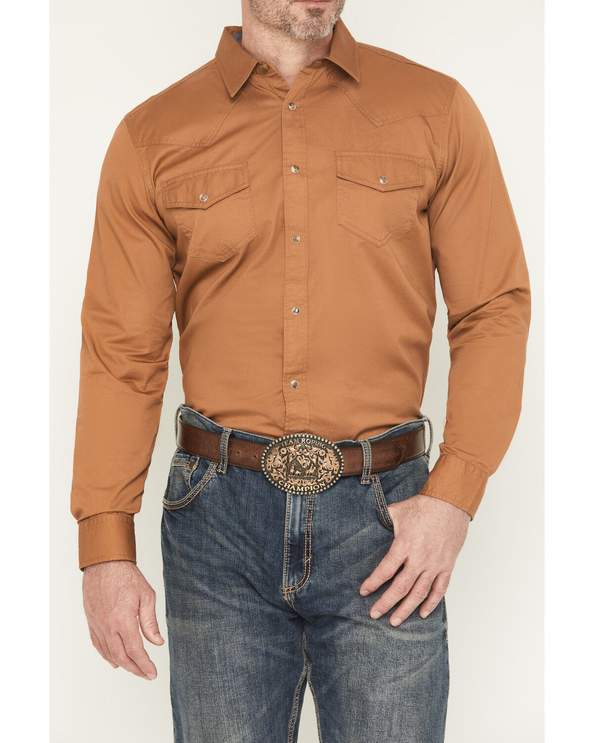 Image #3 - Cody James Men's Treadstone Solid Long Sleeve Snap Western Shirt, Camel, hi-res