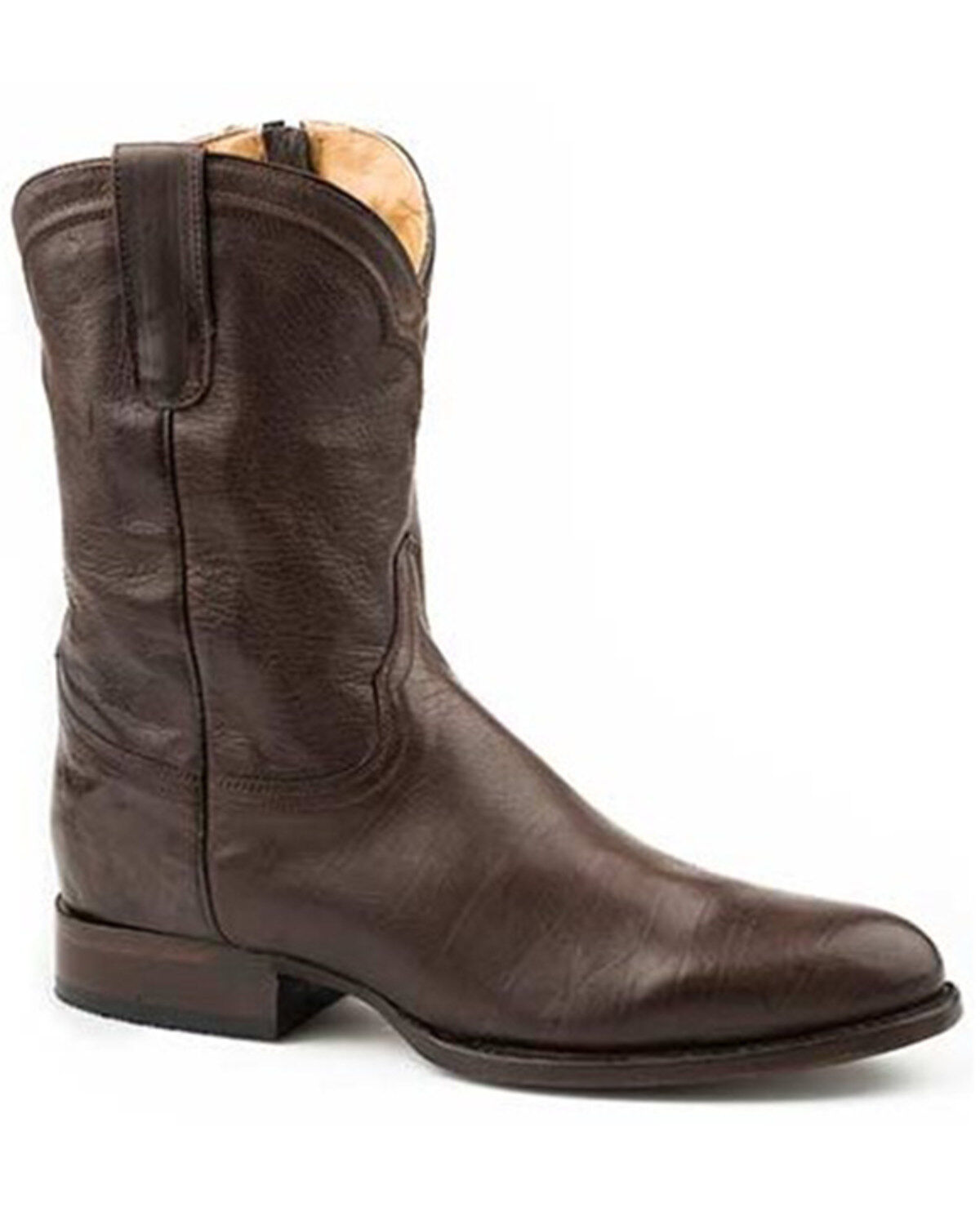 Stetson Men's Rancher Zip Burnished Vamp Western Roper Boots - Round Toe, Brown, hi-res