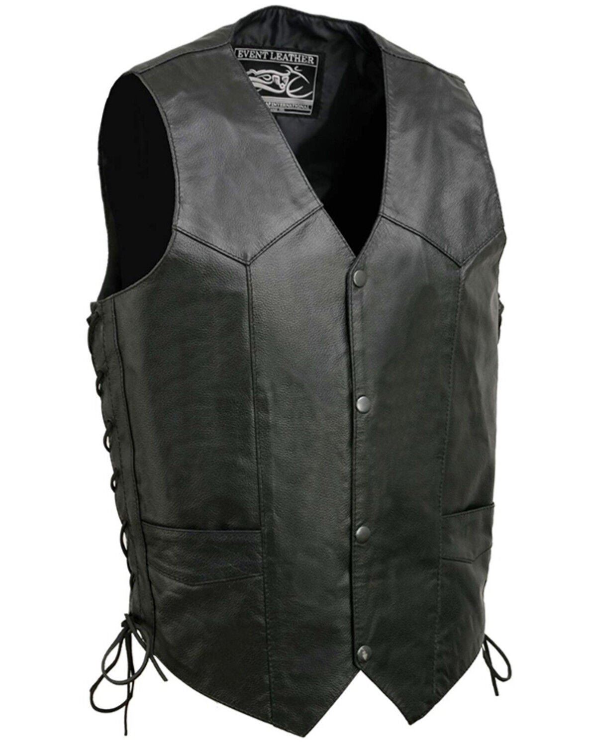 Milwaukee Leather Men's Classic Side Lace Biker Vest, Black, hi-res