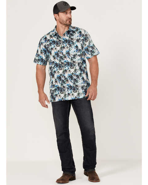 Scully Men's Palm Trees Floral Print Short Sleeve Button-Down Western Shirt , White, hi-res