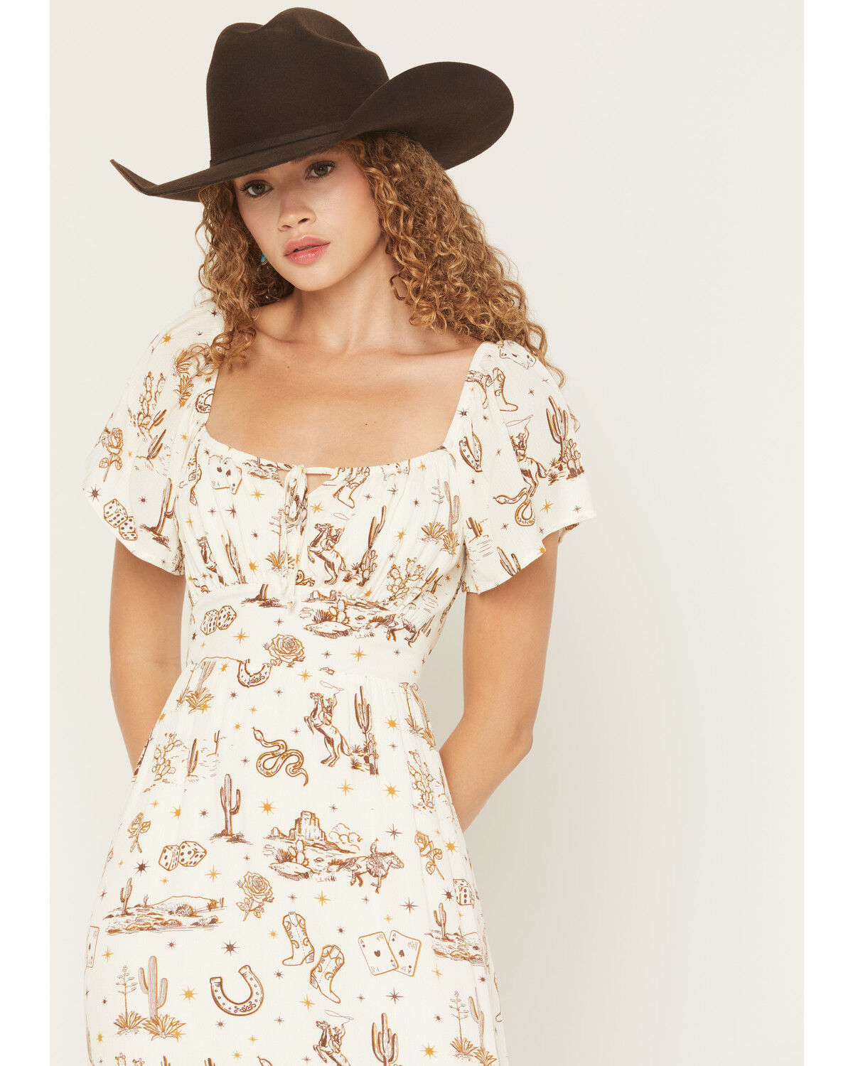 Image #2 - Shyanne Women's Western Print Flutter Sleeve High-Low Midi Dress, Ivory, hi-res