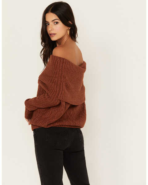 Image #5 - Shyanne Women's Off The Shoulder Cable Knit Sweater, Brown, hi-res