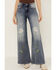 Image #2 - Driftwood Women's Penelope X Daisy Fields Medium Wash High Rise Destructed Flare Stretch Denim Jeans, Medium Wash, hi-res