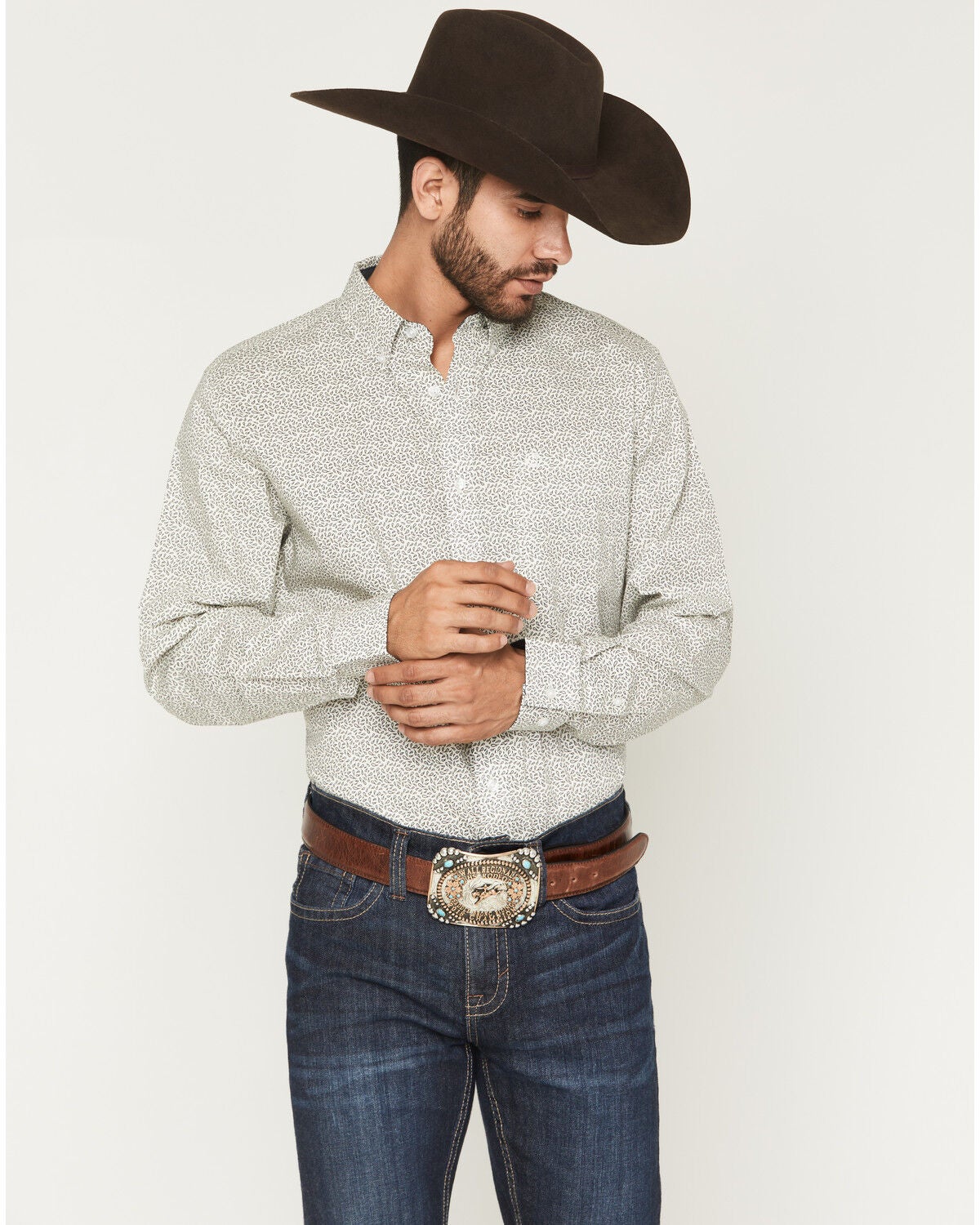 Cody James Men's Rhett Micro Paisley Print Long Sleeve Button-Down Stretch Western Shirt, White, hi-res