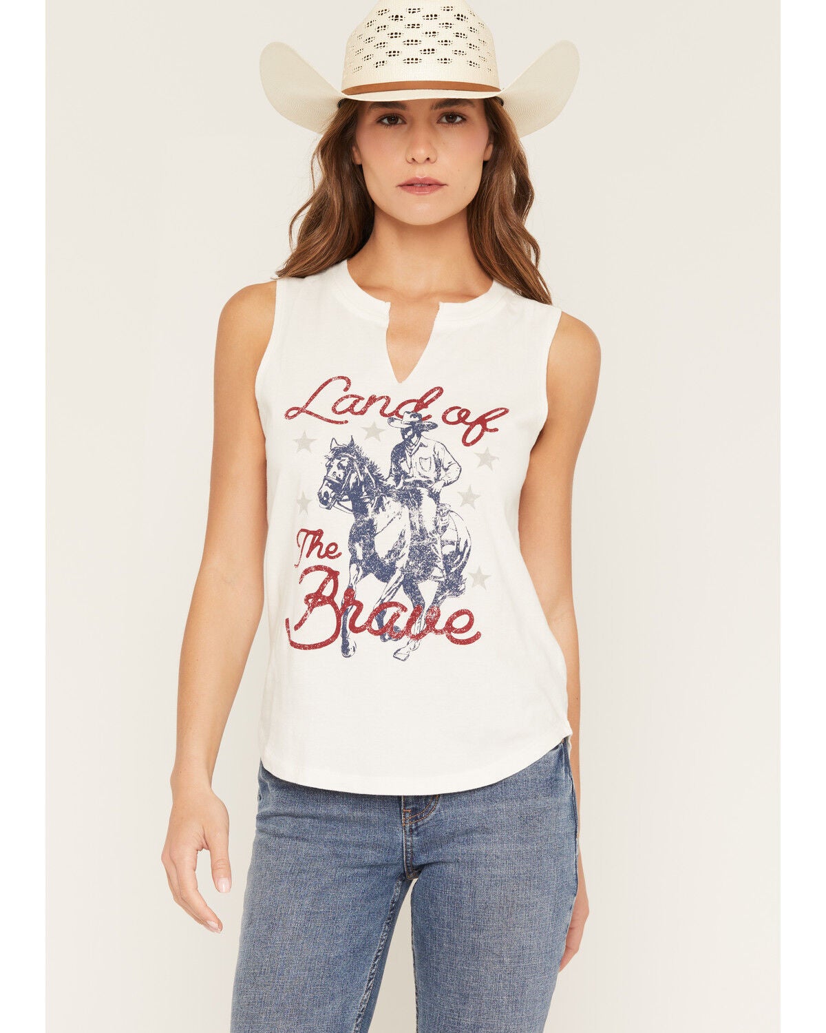 Image #1 - Shyanne Women's Land of the Brave Graphic Tank, Cream, hi-res