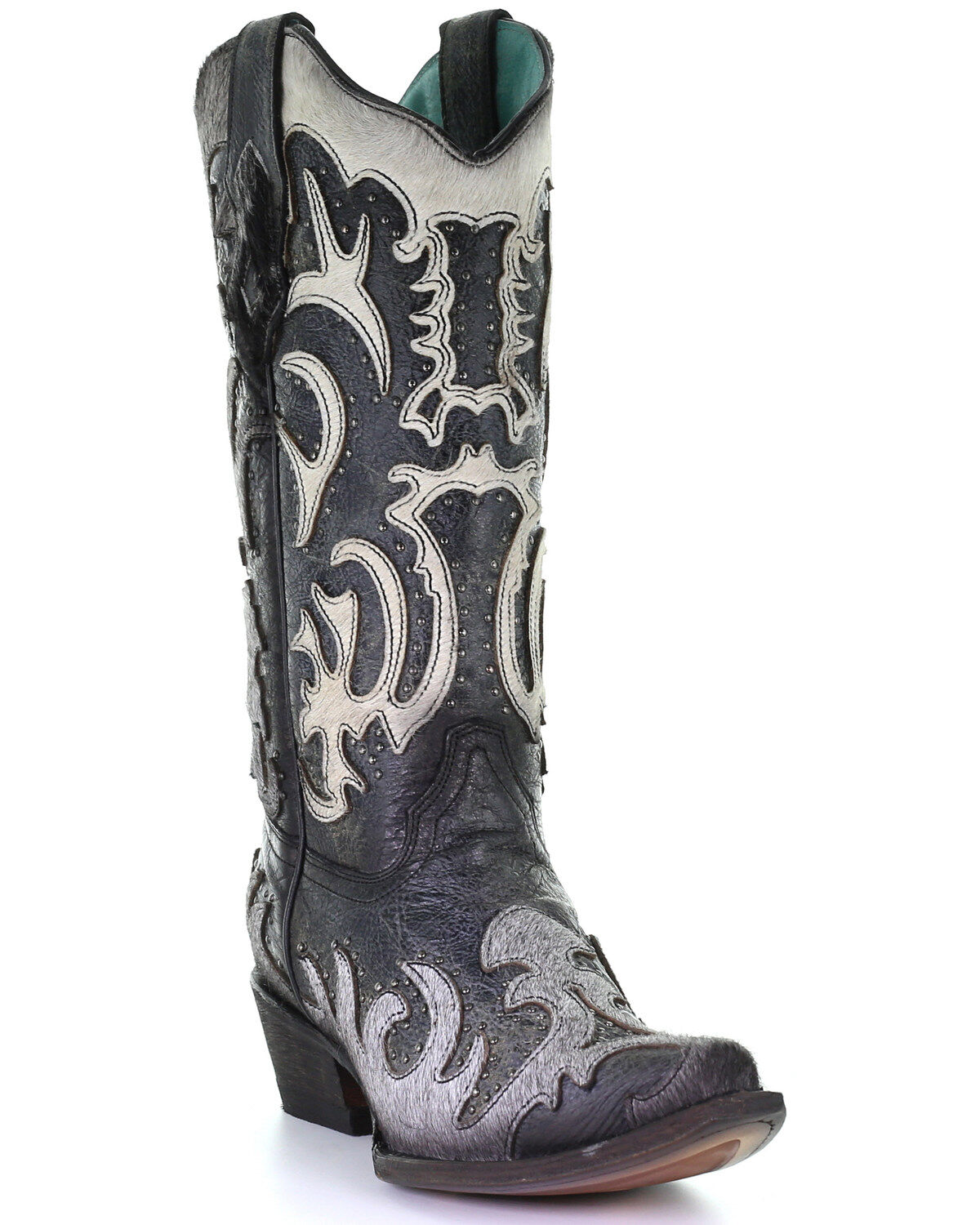 Image #1 - Corral Women's Gray Fur Overlay Western Boots - Snip Toe, , hi-res
