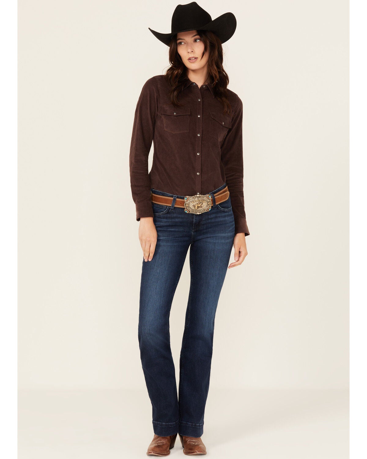 Wrangler Retro Women's Cassie Dark Wash Mid Rise Trouser Stretch Denim Jeans, Dark Wash, hi-res