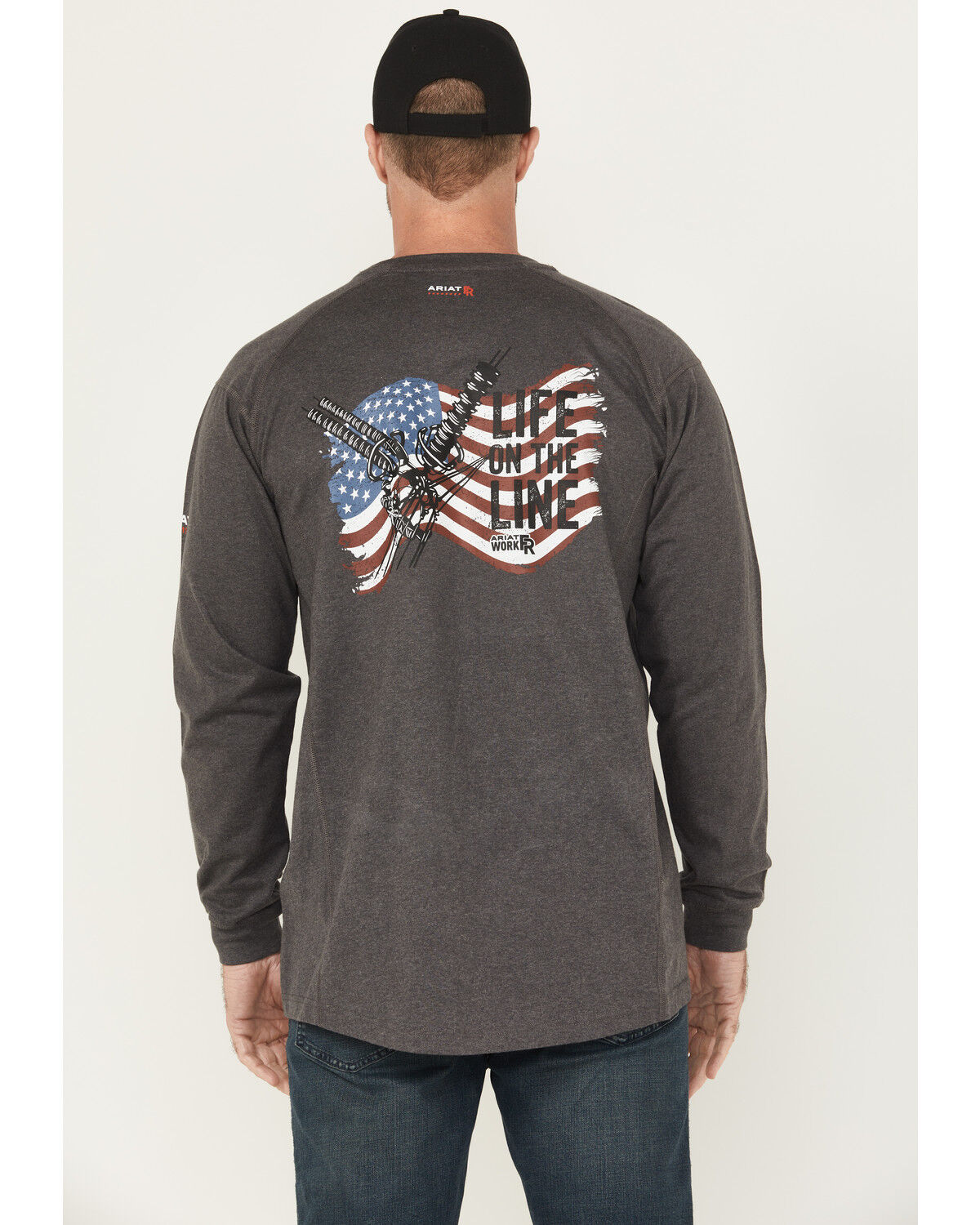 Image #1 - Ariat Men's FR Air Lineman Long Sleeve Pocket T-Shirt, Charcoal, hi-res