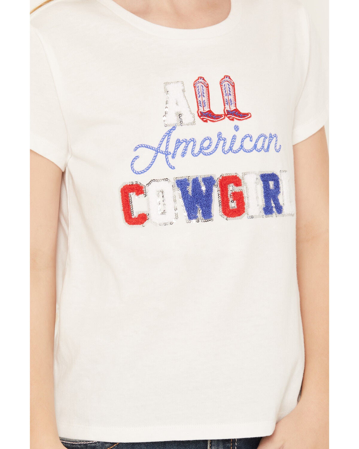 Image #3 - Buttercup Girls' All American Cowgirl Short Sleeve Tee, White, hi-res