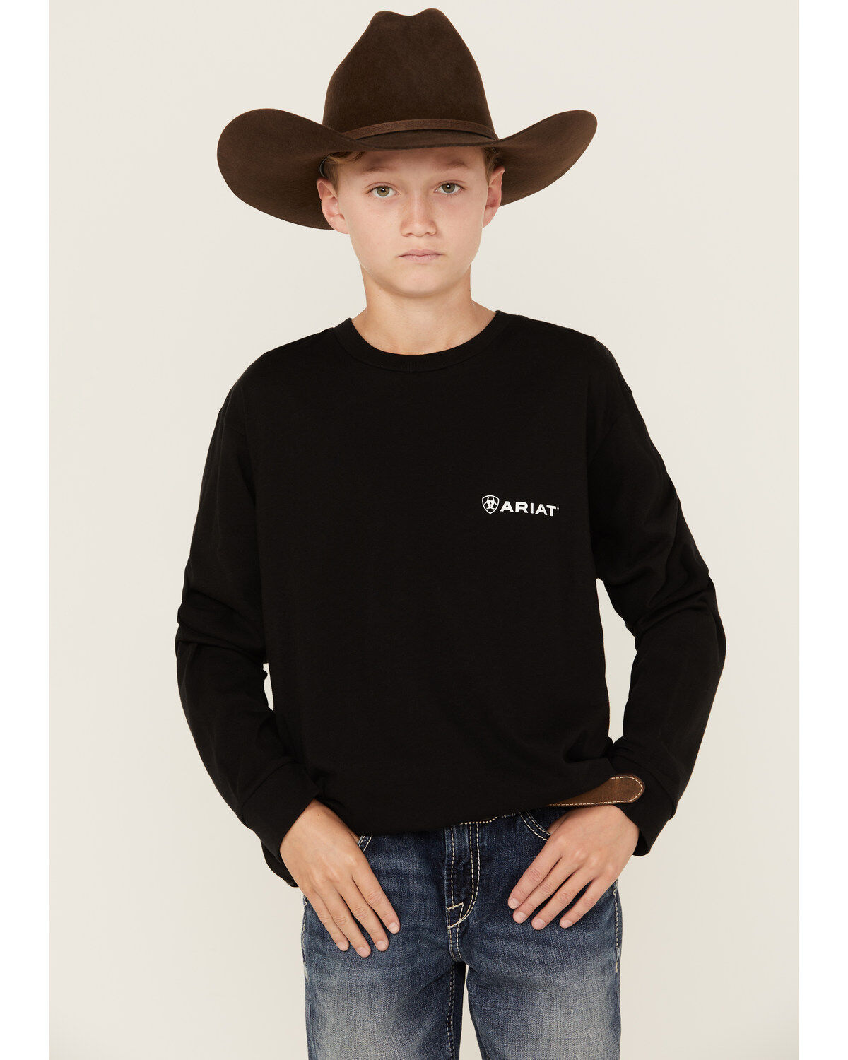 Image #2 - Ariat Boys' Camo Logo Long Sleeve Graphic T-Shirt, Black, hi-res