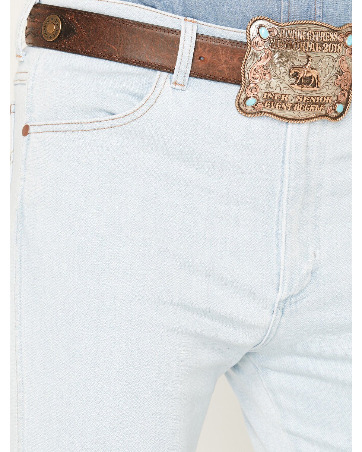 Image #2 - Wrangler Men's 936 Toughlite Light Wash Cowboy Cut Slim Straight Stretch Denim Jeans, Light Wash, hi-res