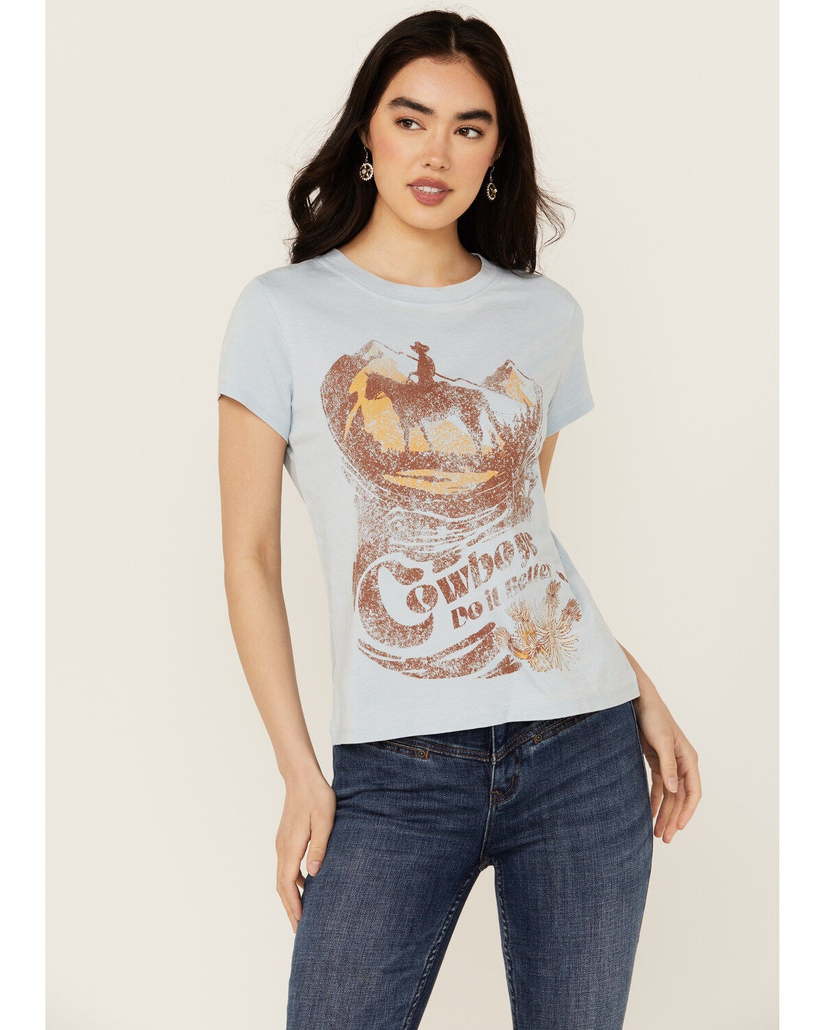 Idyllwind Women's Cowboys Do It Better Relaxed Fit Short Sleeve Graphic Tee, Light Blue, hi-res