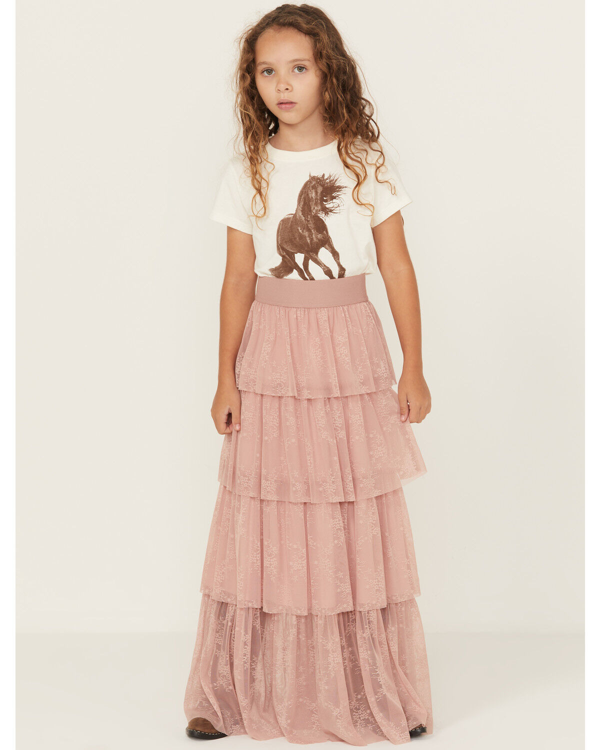 Image #1 - La La Land Girls' Tiered Maxi Skirt, Pink, hi-res