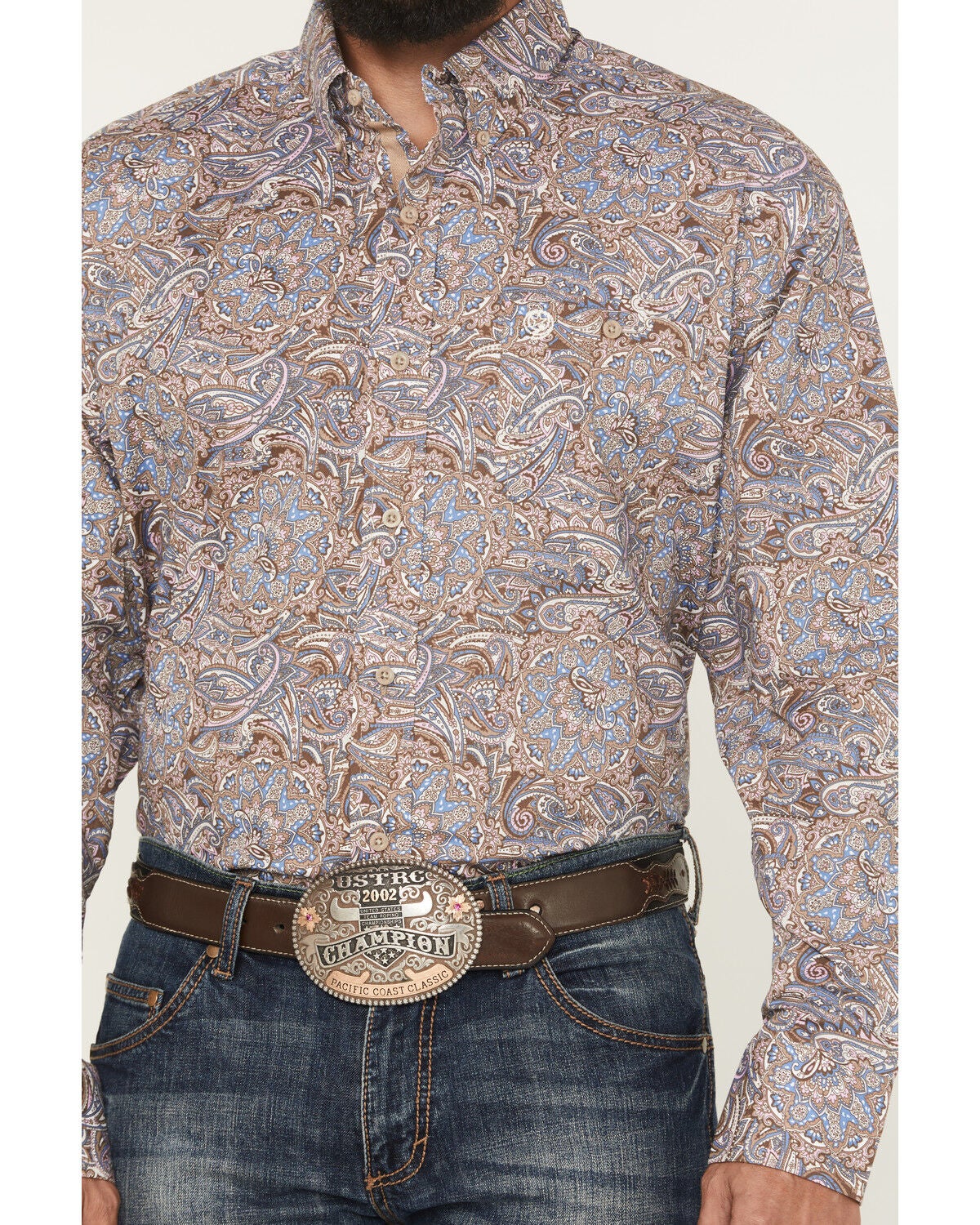 Image #3 - George Strait by Wrangler Men's Paisley Print Long Sleeve Button-Down Stretch Western Shirt, Multi, hi-res