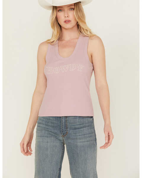 White Crow Women's Howdy Embroidered Tank , Lavender, hi-res