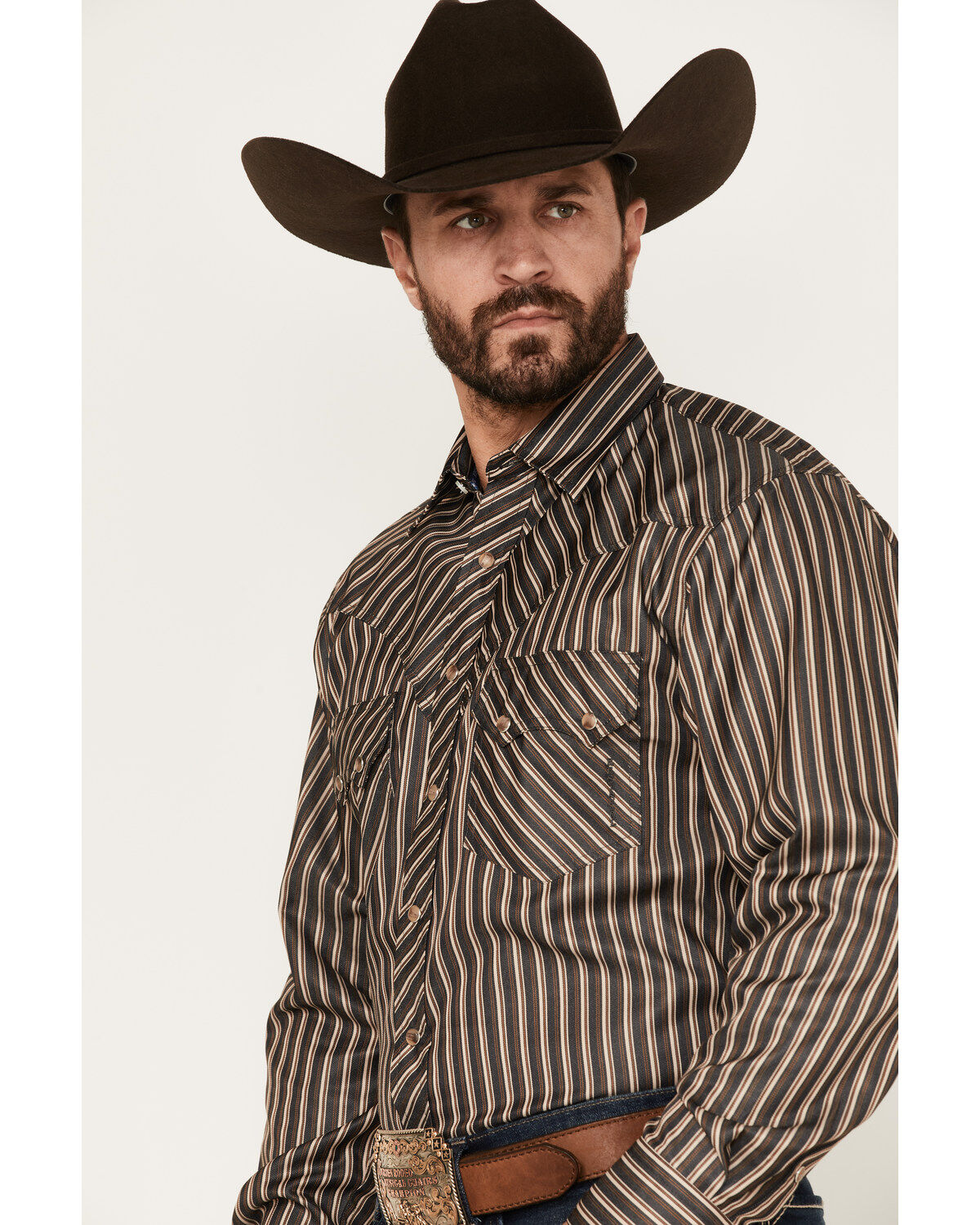 Image #2 - Reisistol Men's Quinton Stripe Snap Western Shirt, Black/tan, hi-res