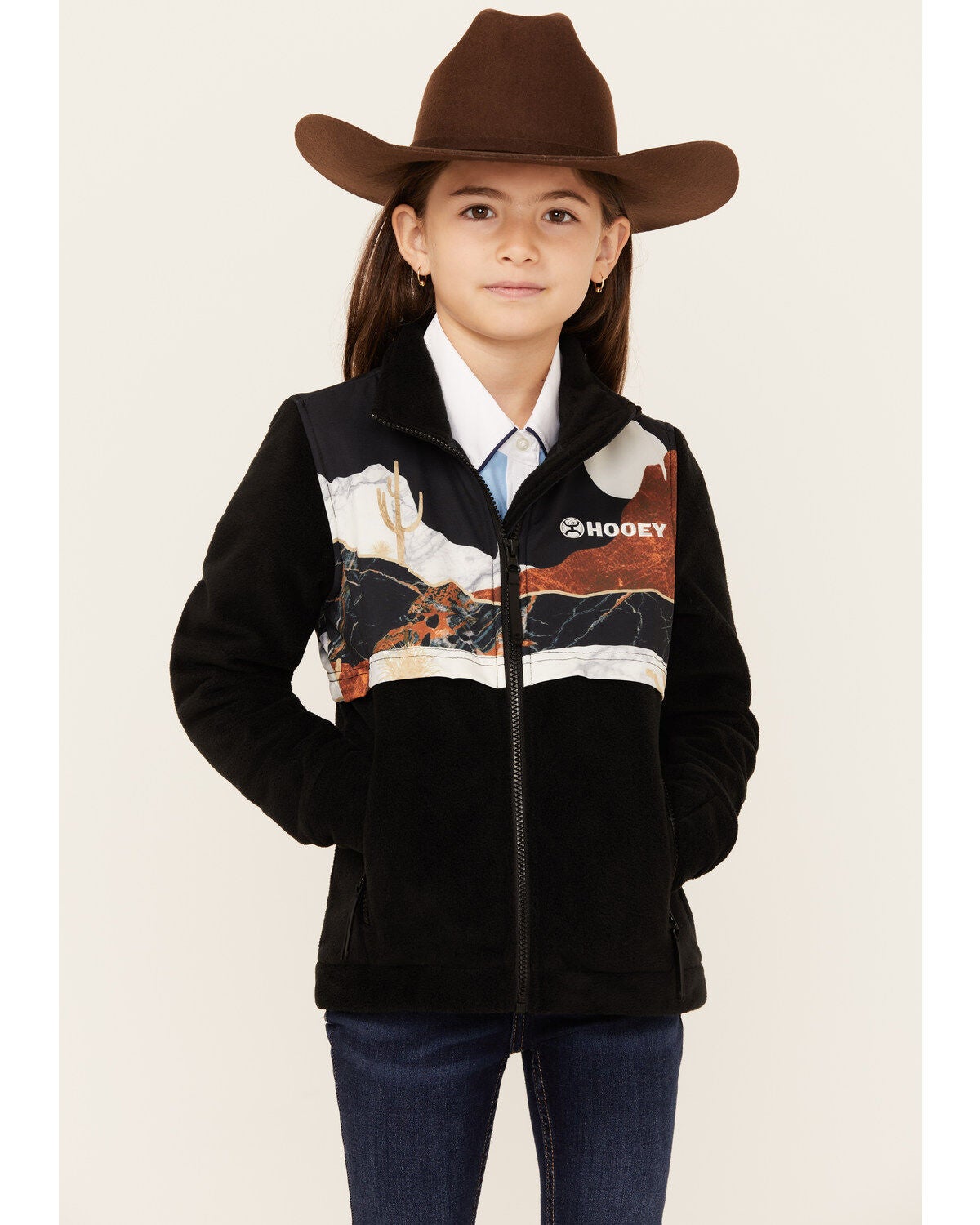 Hooey Girls' Scenic Print Softshell Jacket, Black, hi-res
