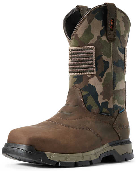 Ariat Men's Rebar Patriot Waterproof Western Work Boots - Composite Toe, Brown, hi-res