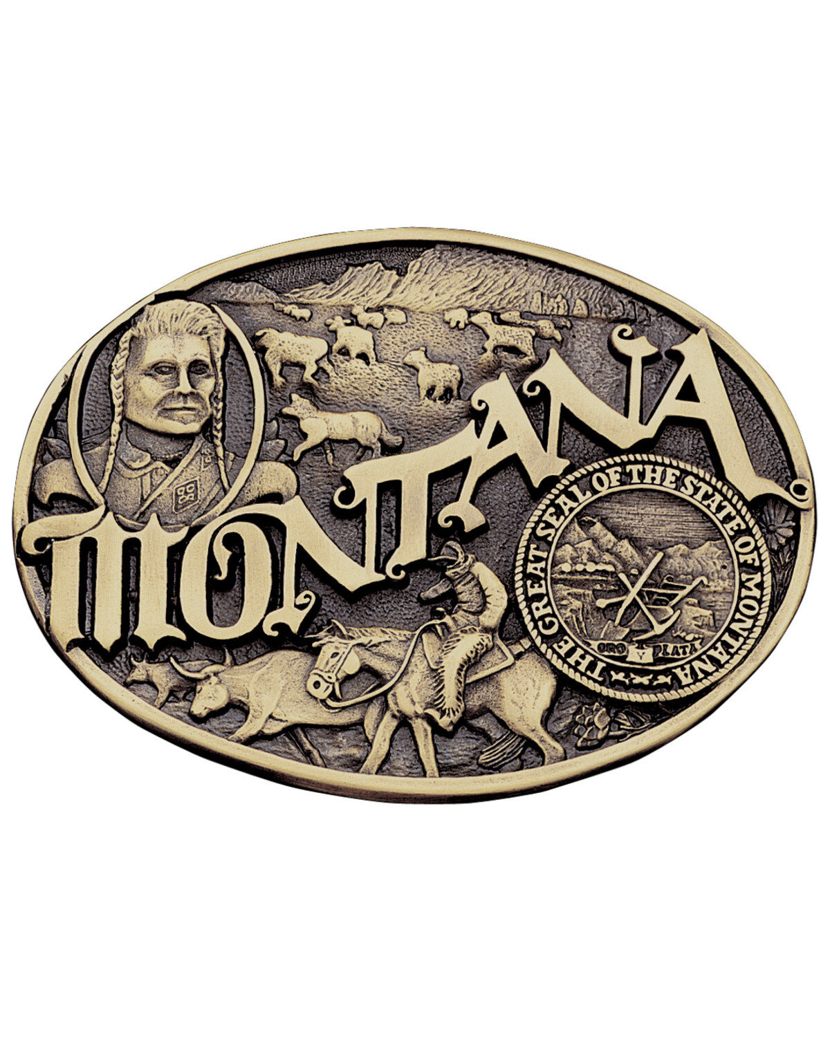 Image #1 - Montana Silversmiths Montana State Belt Buckle, Gold, hi-res
