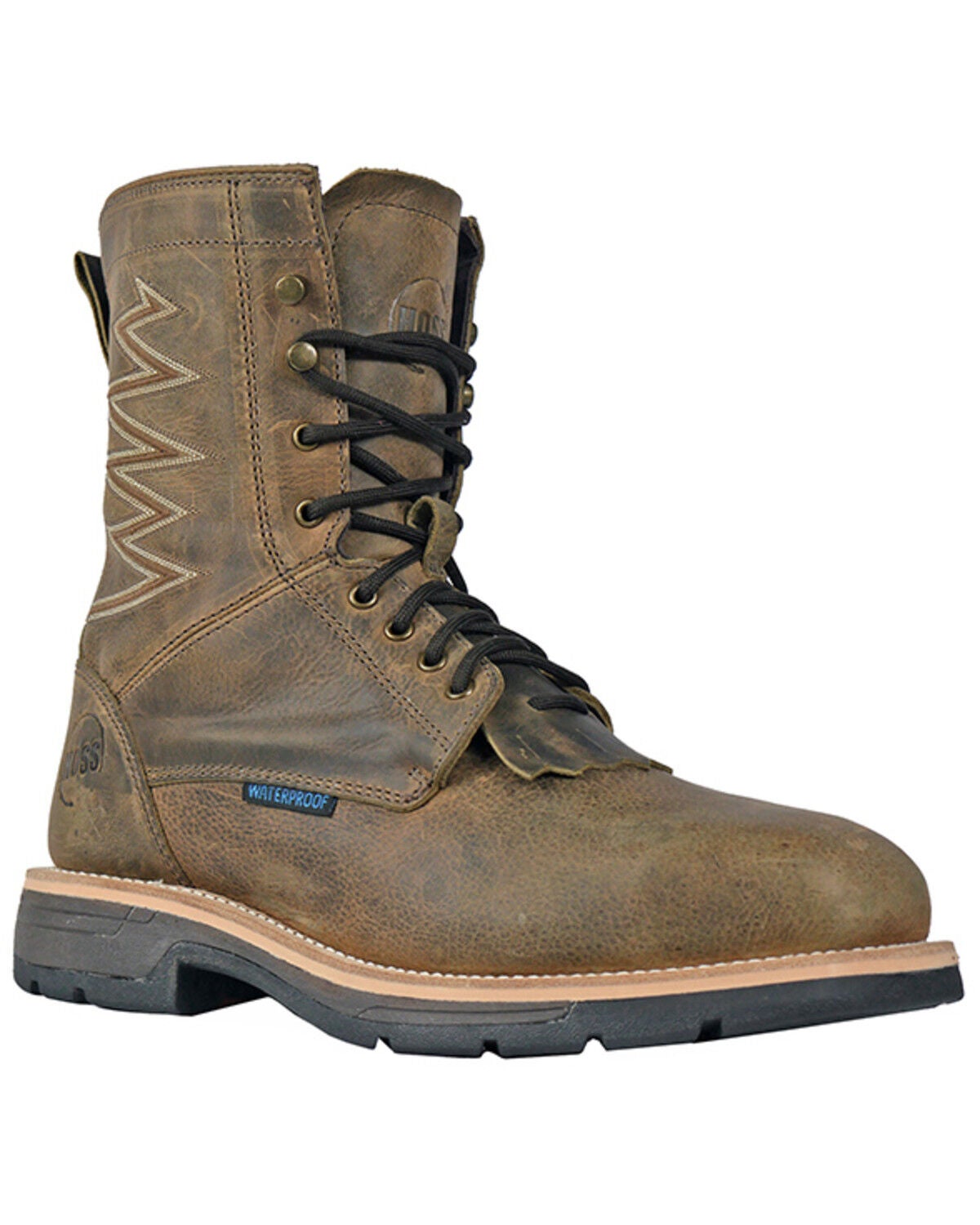 Hoss Men's Distressed Lace-Up Waterproof Work Boots - Composite Toe, Brown, hi-res
