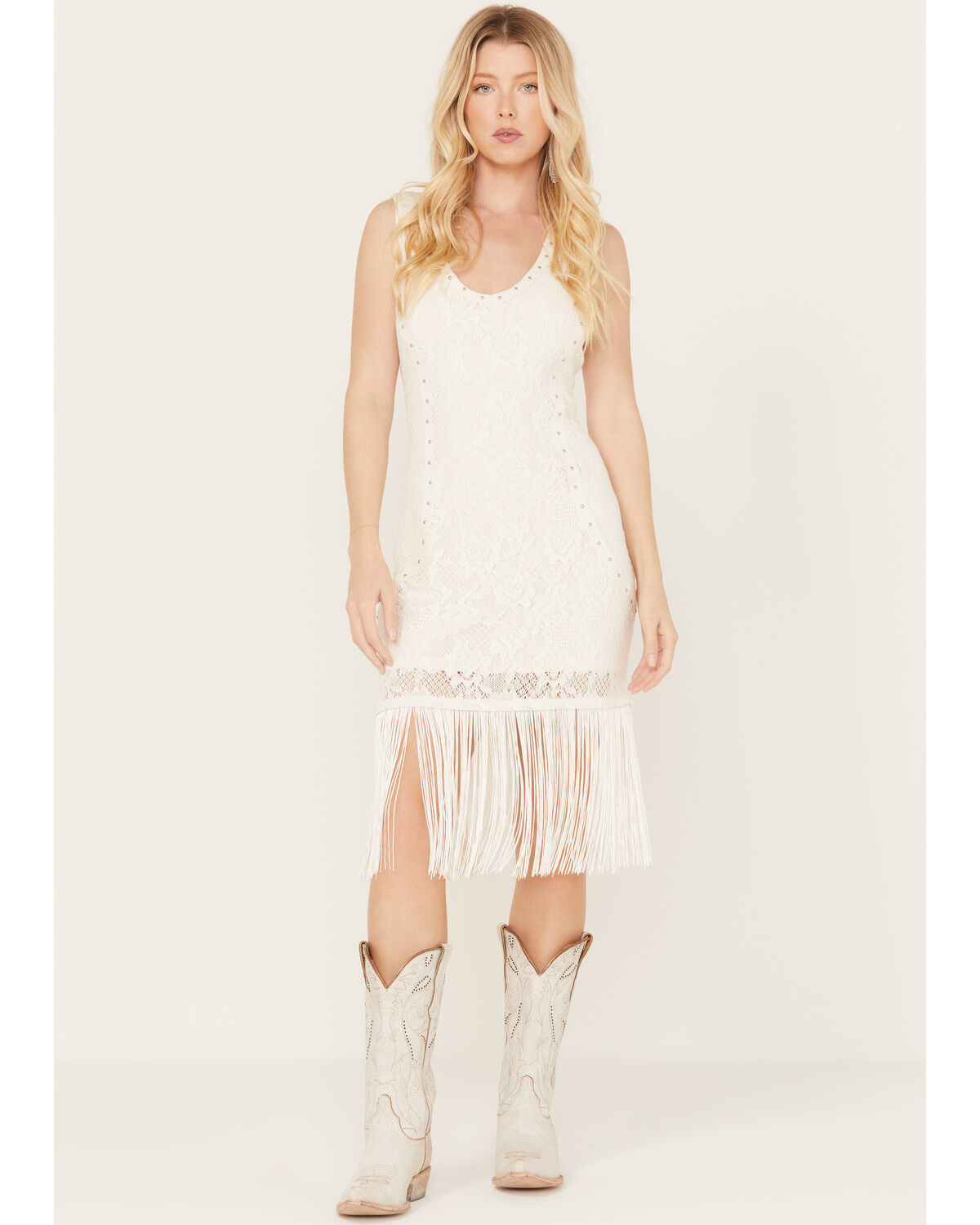 Image #1 - Idyllwind Women's Jasira Rocker Studs and Lace Mini Dress, Ivory, hi-res