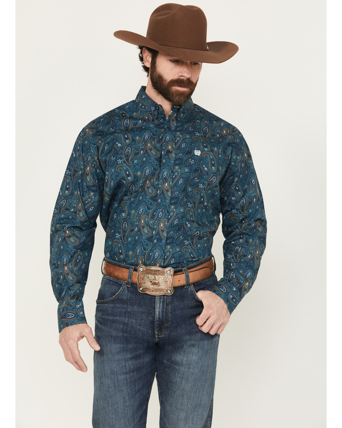 Image #1 - Cinch Men's Paisley Print Long Sleeve Button-Down Western Shirt - Big, Blue, hi-res