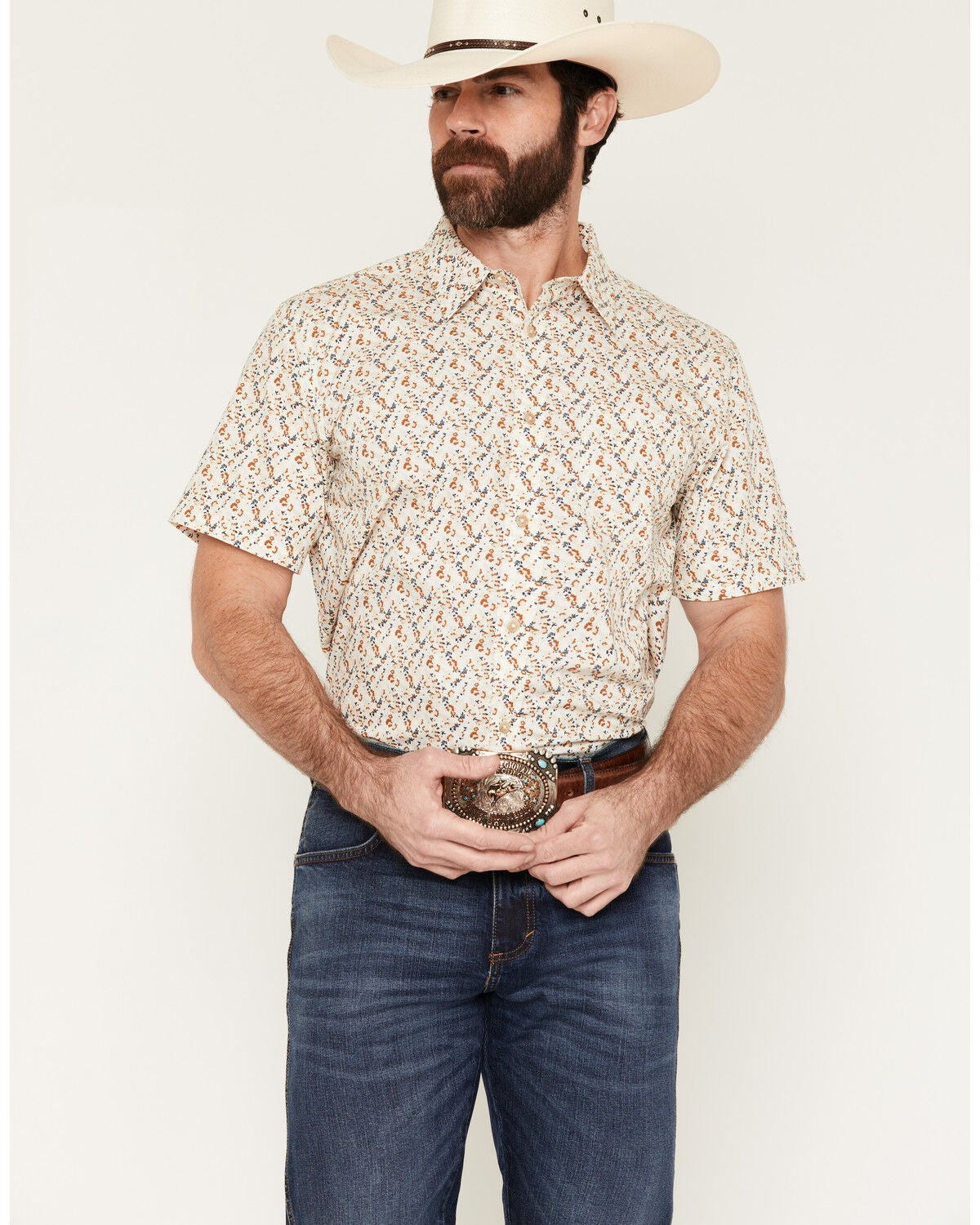 Gibson Trading Co Men's Lonesome Petals Floral Print Short Sleeve Button-Down Western Shirt, White, hi-res