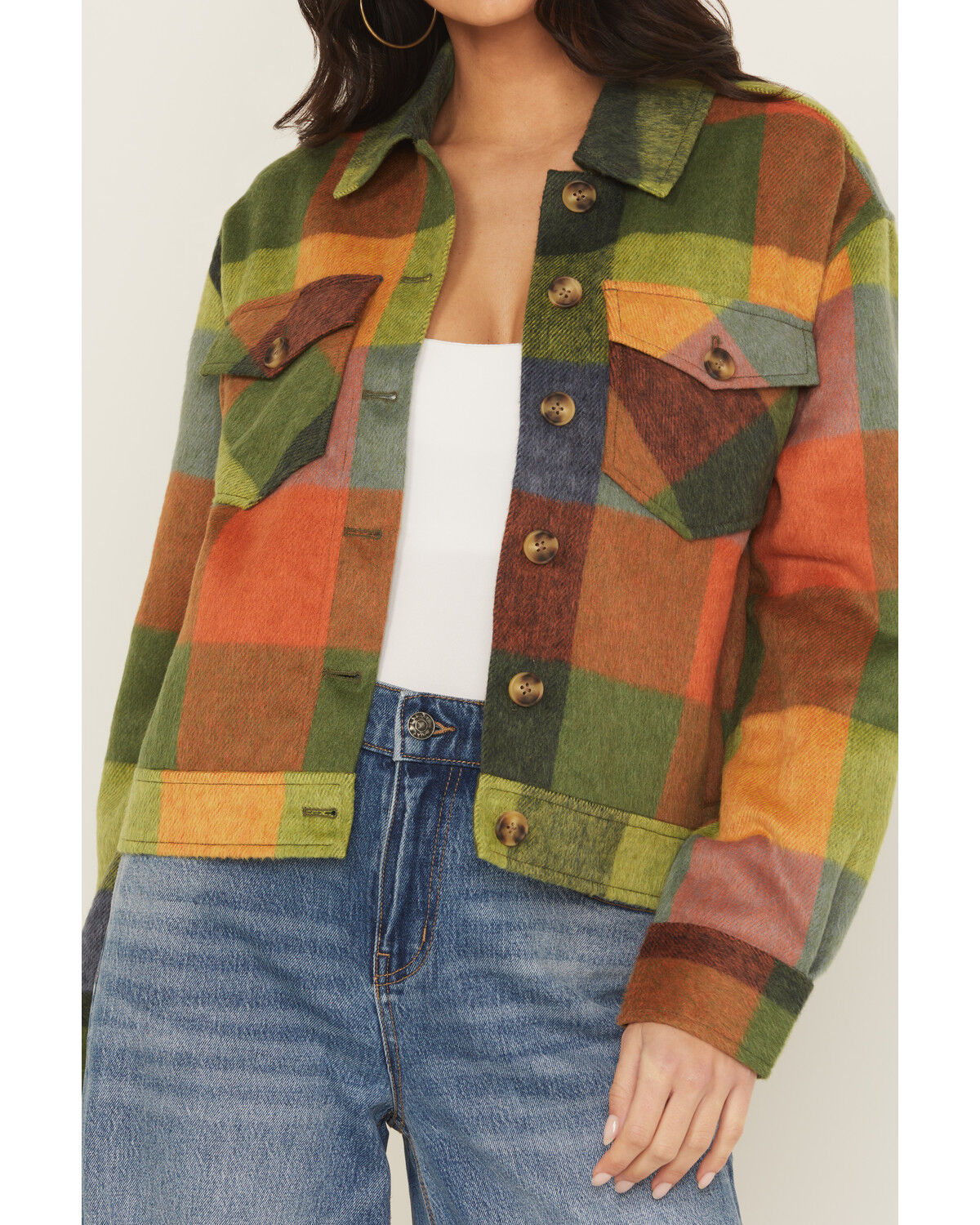 Image #3 - Cleo + Wolf Women's Buffalo Plaid Print Coat, Moss Green, hi-res