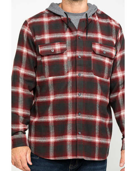 Image #4 - Hawx Men's Red Plaid Hooded Flannel Shirt Work Jacket - Tall , , hi-res