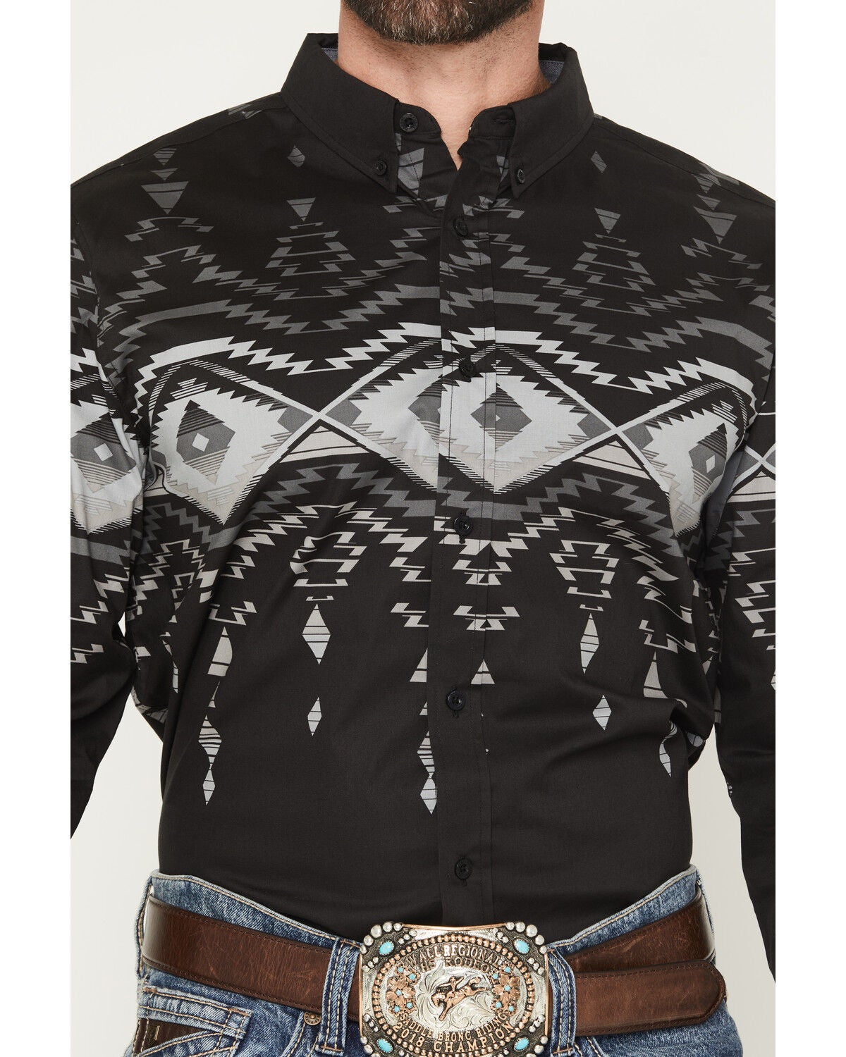 Image #3 - RANK 45&reg; Men's Highway Man Southwestern Border Long Sleeve Button-Down Stretch Western Shirt, Black, hi-res