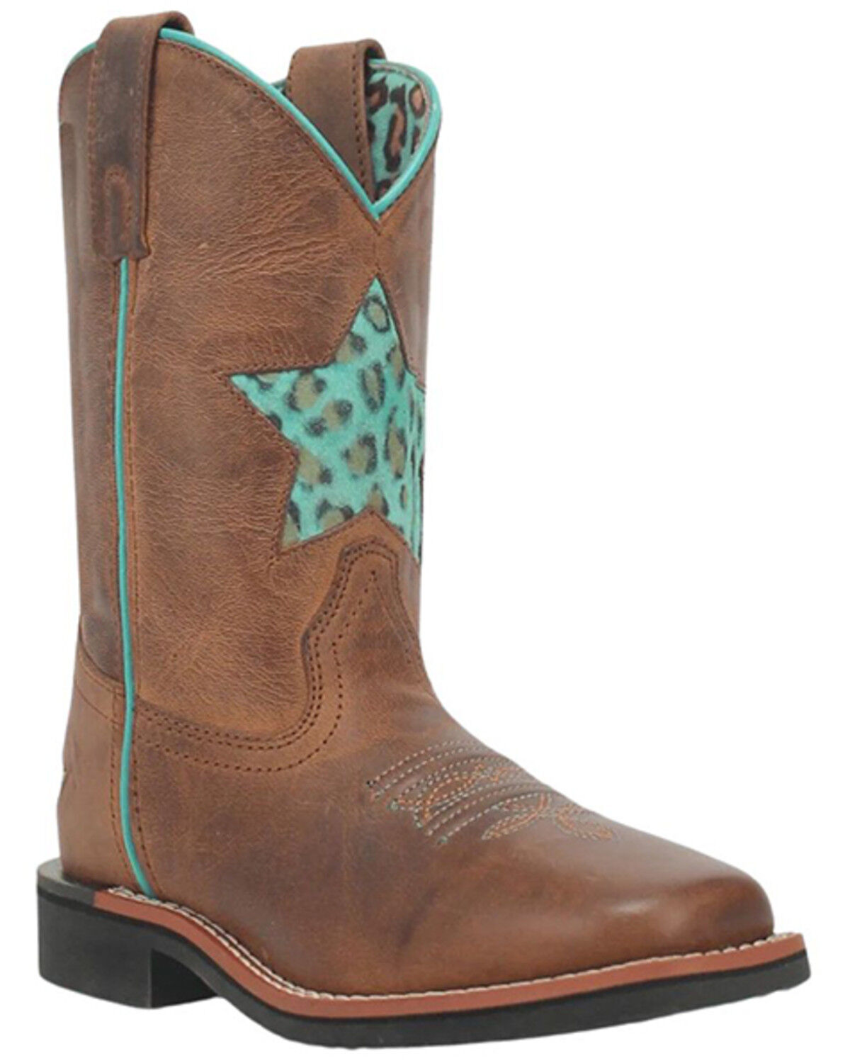 Image #1 - Dan Post Girls' Shoot For The Stars Western Boots - Square Toe, Brown, hi-res