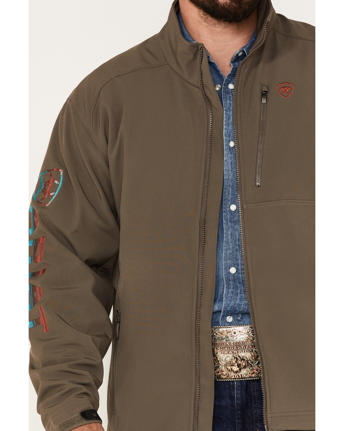 Image #3 - Ariat Men's Logo 2.0 Softshell Jacket, Brown, hi-res