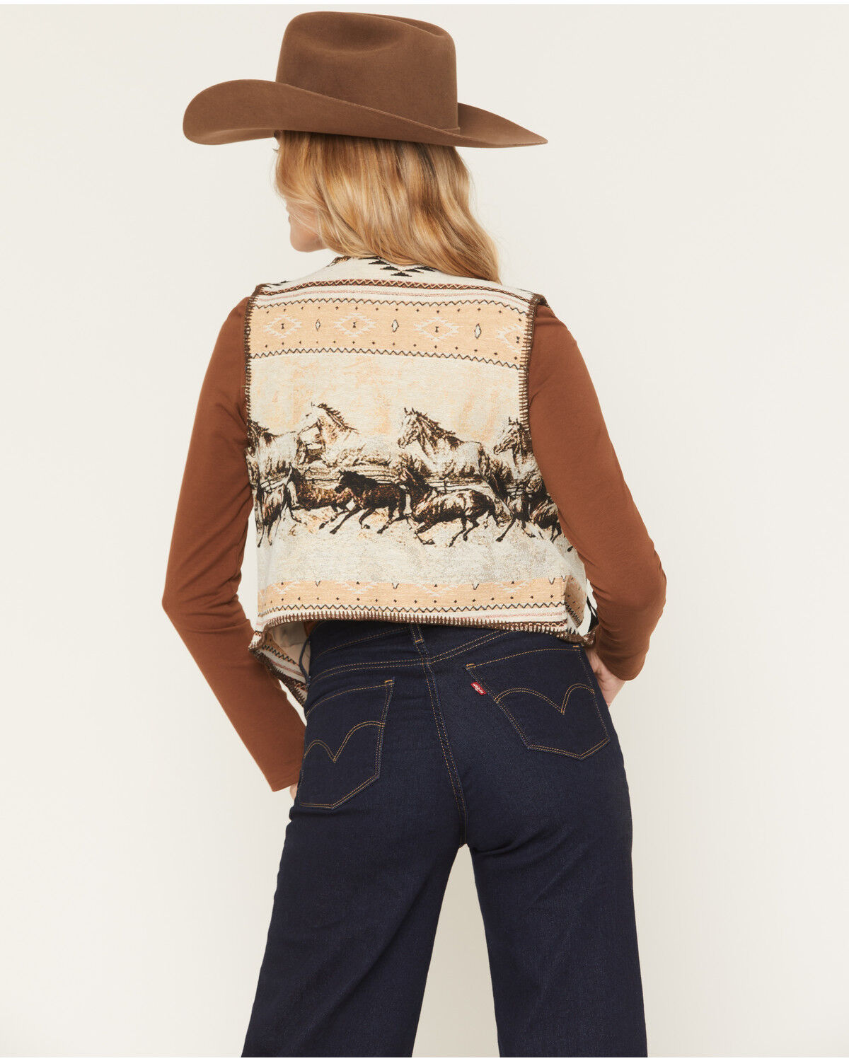 Image #4 - Fornia Women's Border Print Whip Stitch Tapestry Vest, Natural, hi-res