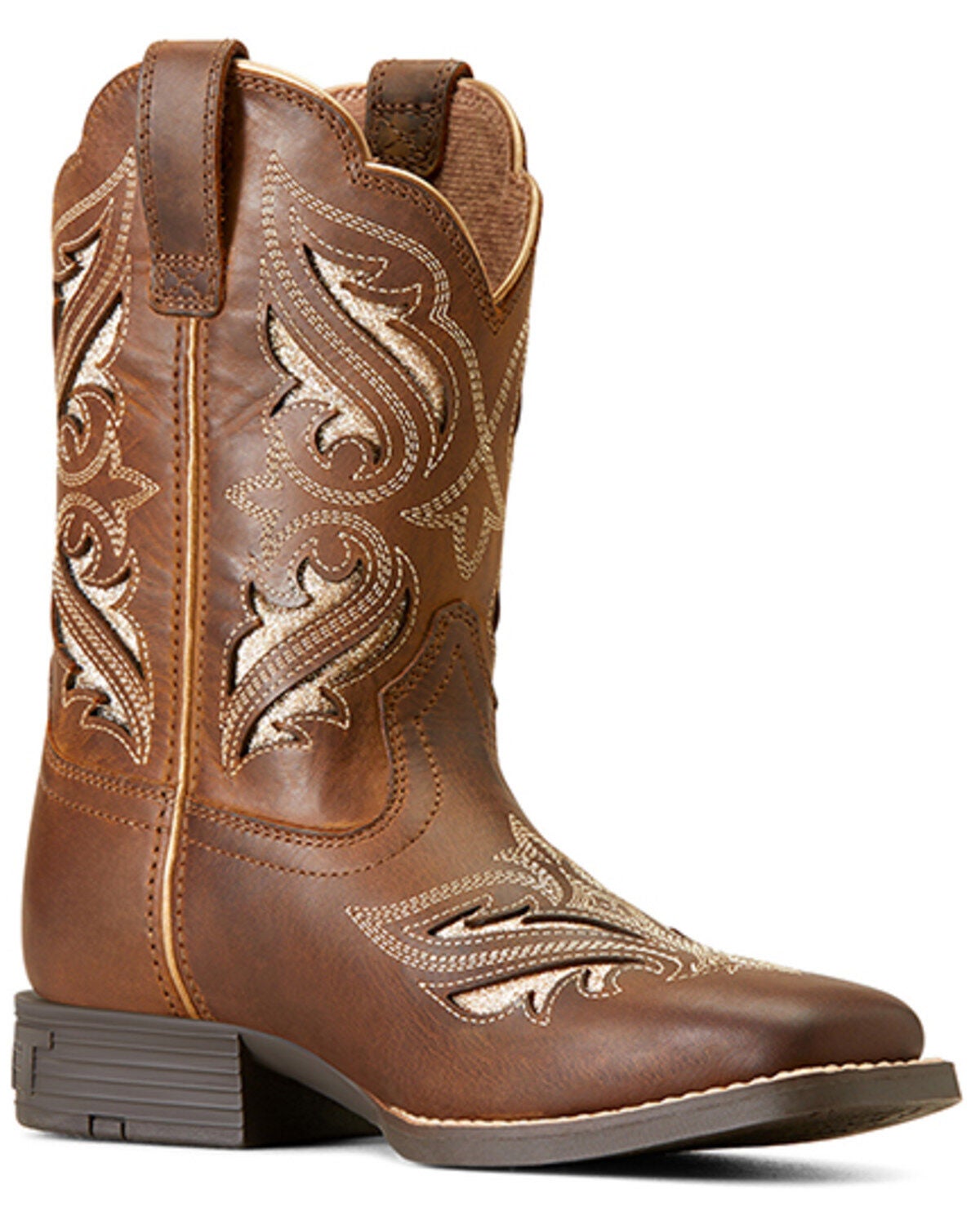 Ariat Girls' Round Up Bliss Western Boots - Broad Square Toe, Brown, hi-res