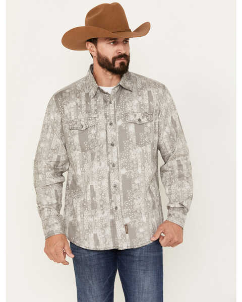 Wrangler Retro Men's Patchwork Print Long Sleeve Button-Down Western Shirt, Grey, hi-res