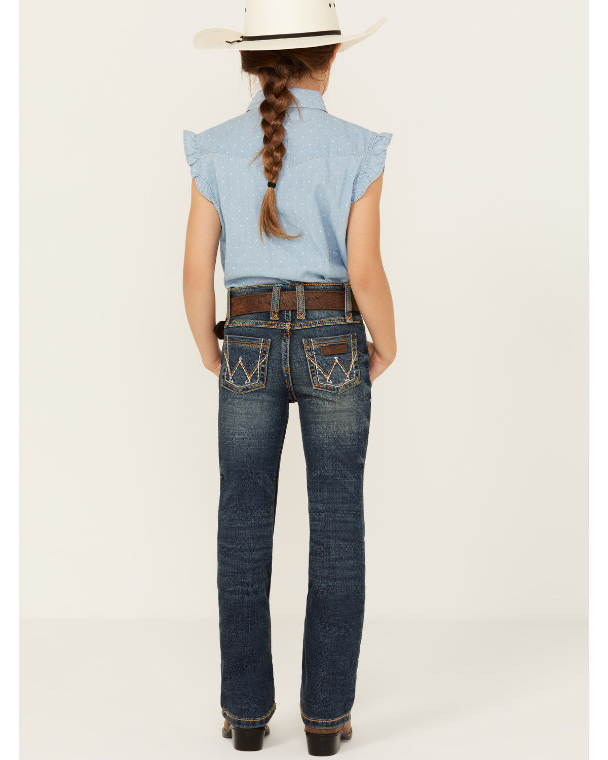 Image #3 - Wrangler Girls' Multi Stitch Bootcut Slim Fit Jeans, Blue, hi-res