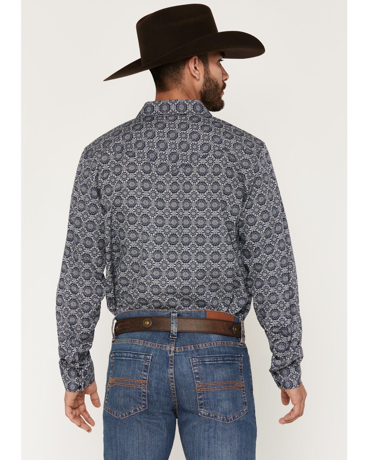 Image #4 - Gibson Trading Co Men's Moroccan Mood Medallion Print Long Sleeve Snap Western Shirt, Navy, hi-res