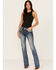 Image #3 - Miss Me Women's Medium Wash Embroidered 34" Bootcut Stretch Denim Jeans, Medium Wash, hi-res