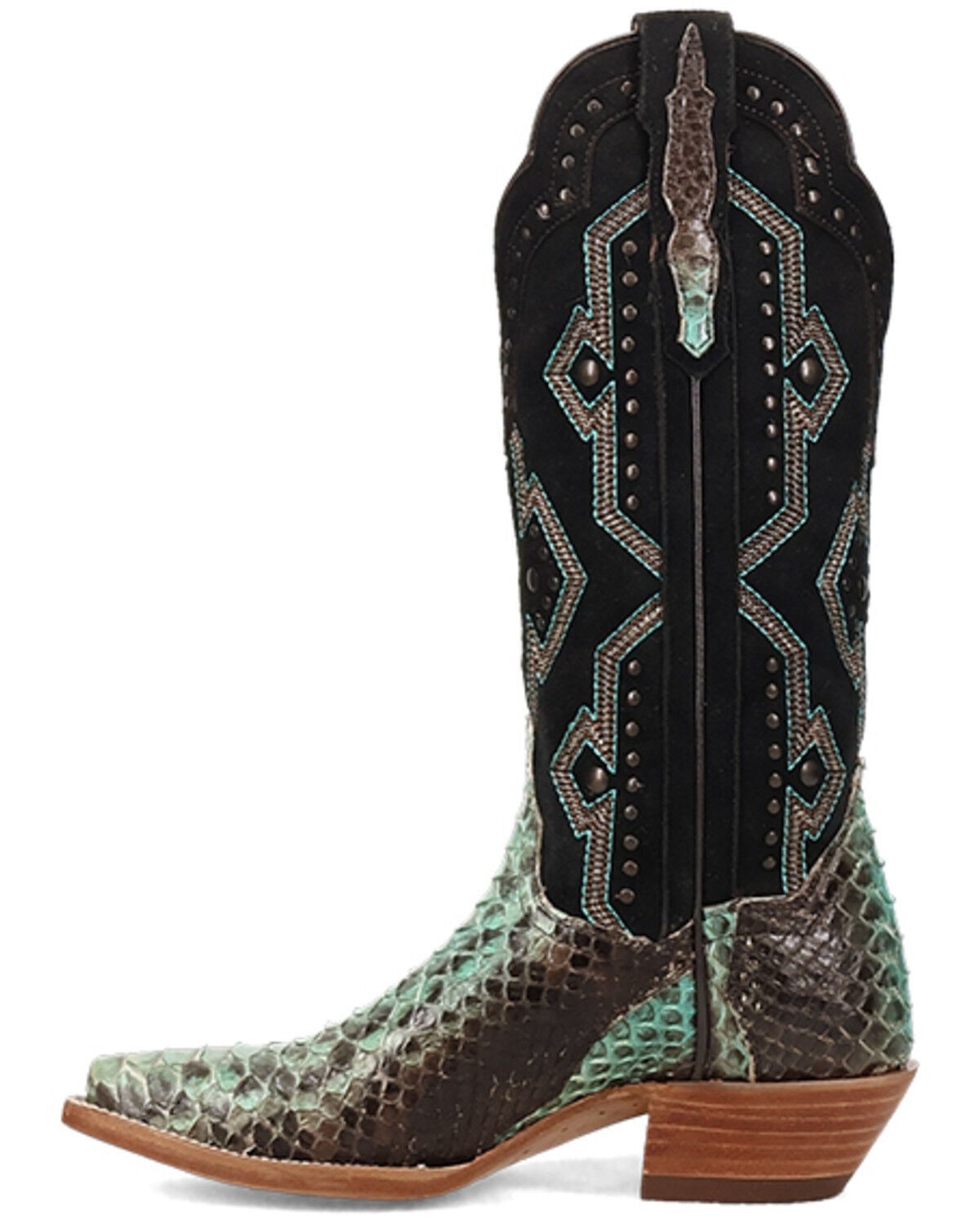 Image #3 - Dan Post Women's Sunset Rider Exotic Python Western Boots - Snip Toe, Black/turquoise, hi-res