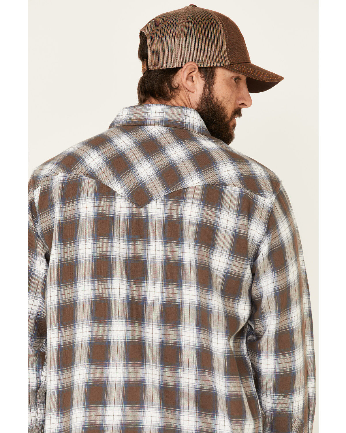 Image #5 - Resistol Men's Cedar Ombre Plaid Print Long Sleeve Snap Western Shirt, Brown, hi-res