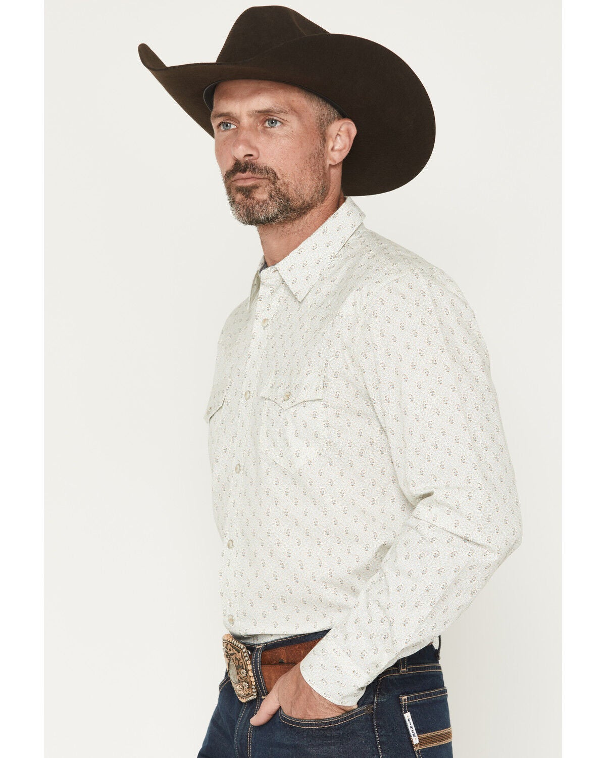Image #2 - Cody James Men's Rocky Range Paisley Print Long Sleeve Snap Western Shirt, Cream, hi-res