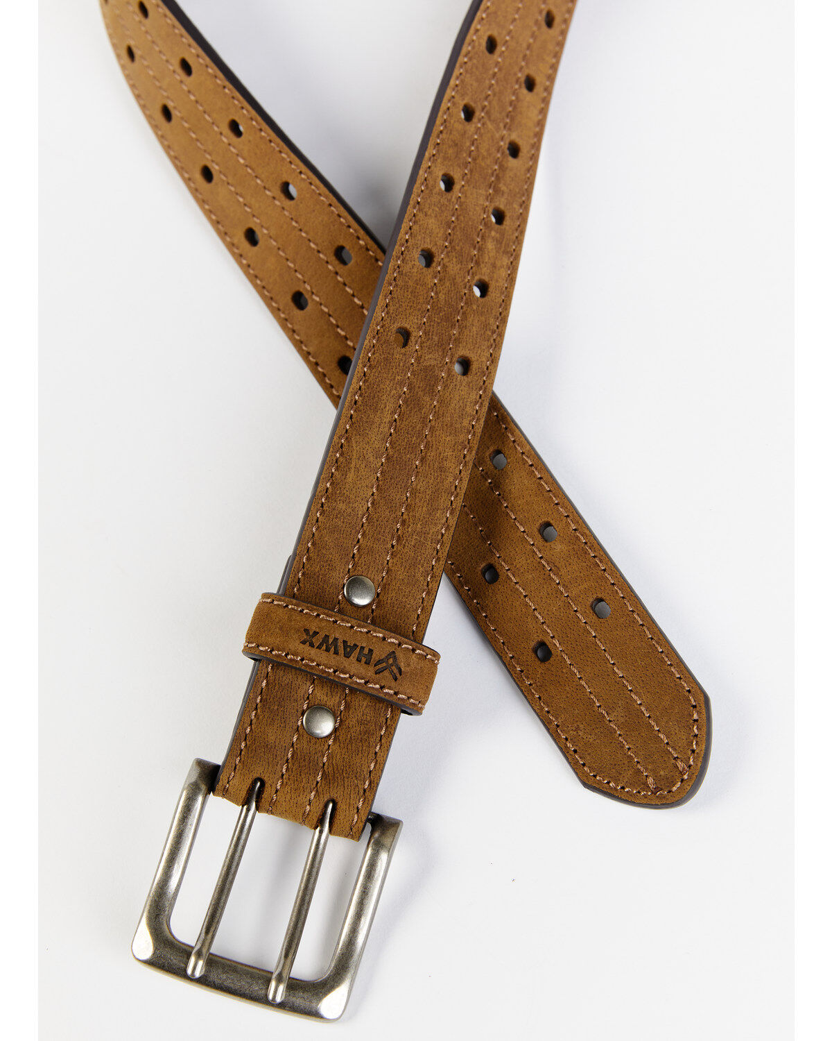 Image #2 - Hawx Men's Double Prong Reinforced Leather Belt, Medium Brown, hi-res