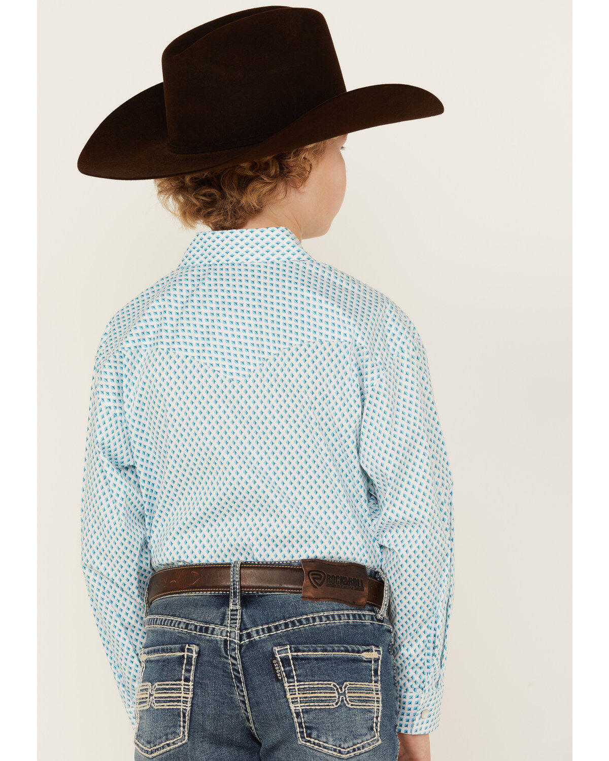 Image #4 - Rock & Roll Denim Boys' Dizzy Geo Print Long Sleeve Pearl Snap Western Shirt, Turquoise, hi-res