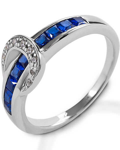 Image #1 -  Kelly Herd Women's Small Blue Contemporary Buckle Ring , Silver, hi-res