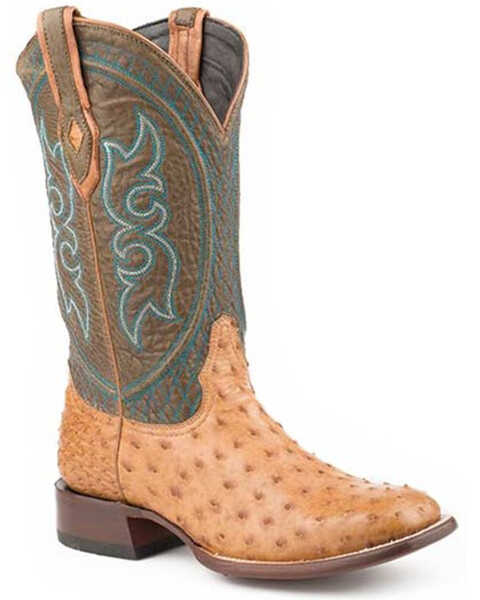 Stetson Men's Pablo Full-Quill Ostrich Exotic Western Boots - Square Toe , Green, hi-res