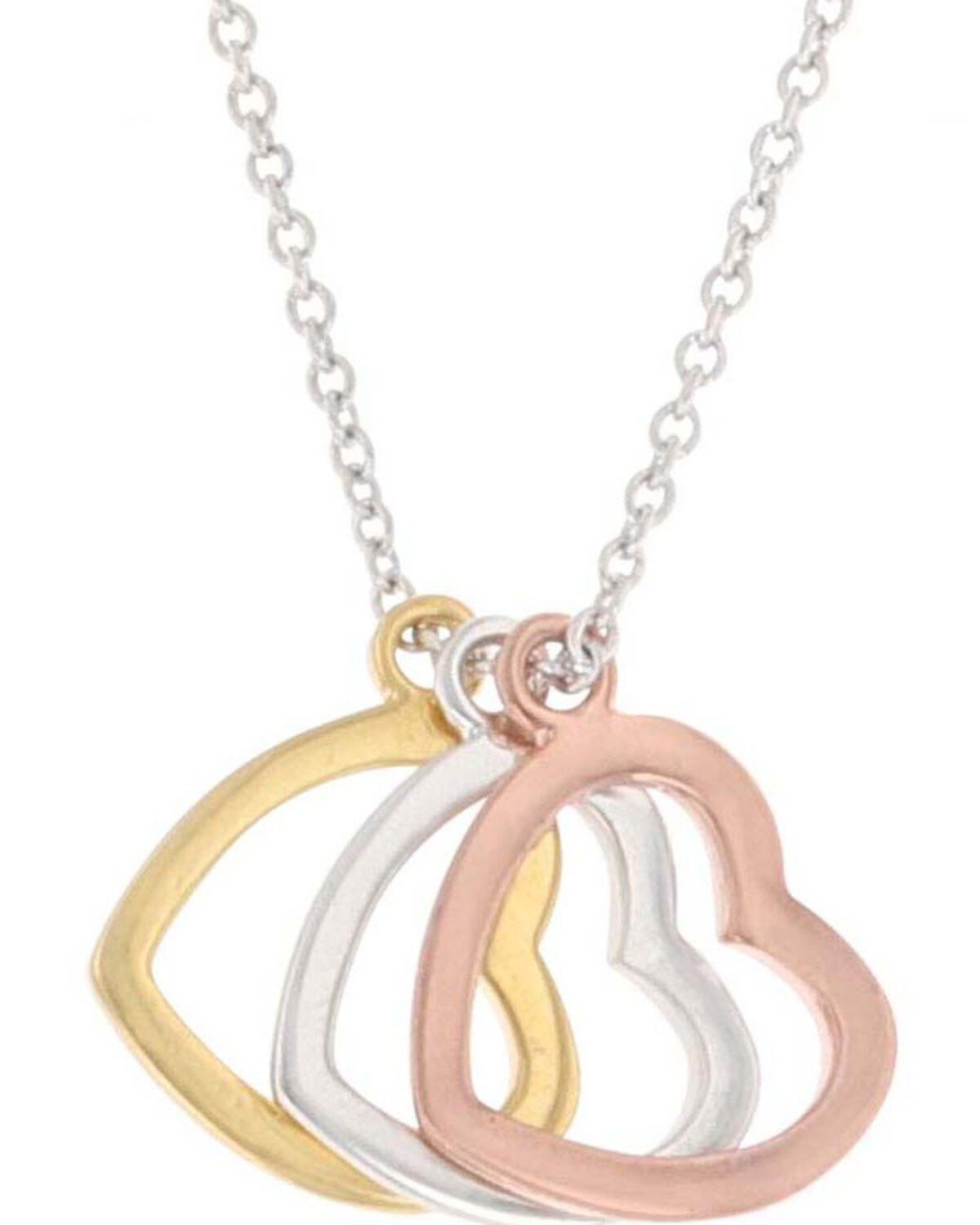 Montana Silversmiths Women's Trio Heart Shadow Charm Necklace, Silver, hi-res