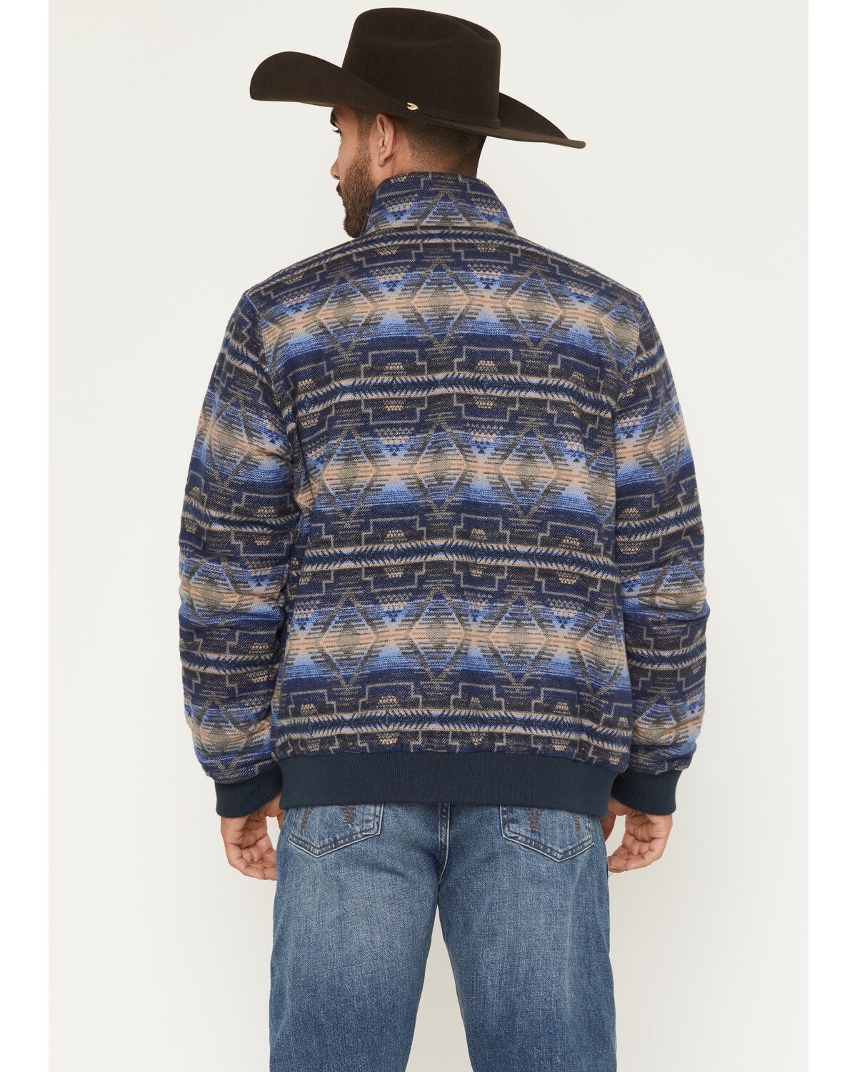 Image #4 - Rock & Roll Men's Southwestern Print Jacquard Bomber Jacket, Blue, hi-res
